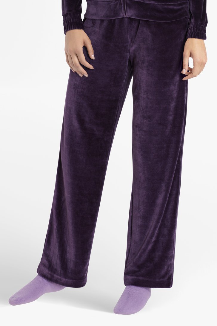 Donkerpaarse fluwelen broek - straight fit van Libelle-homewear voor Dames