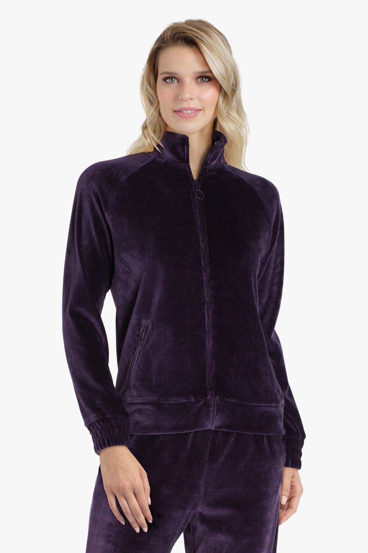 Donkerpaarse fluwelen vest met rits van Libelle-homewear voor Dames