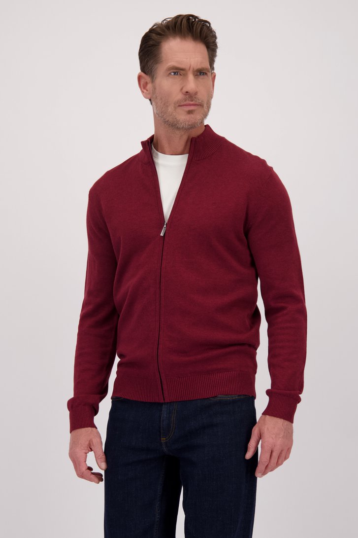 Voorkant van Donkerrode cardigan met rits door Dansaert Blue voor Heren
