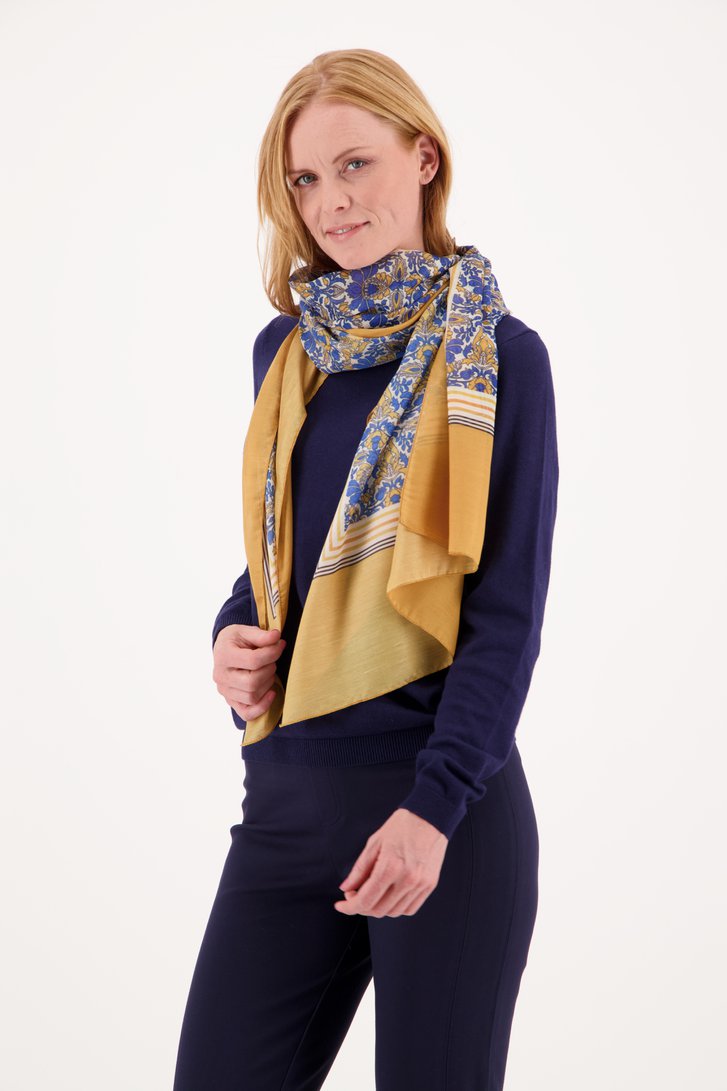 Écharpe dorée à imprimé floral bleu de More & More pour Femmes