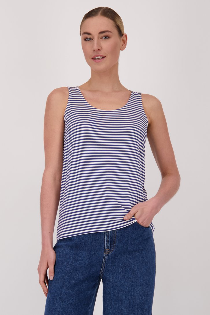 Ecru-blauw gestreept topje met brede bandjes van Liberty Island voor Dames