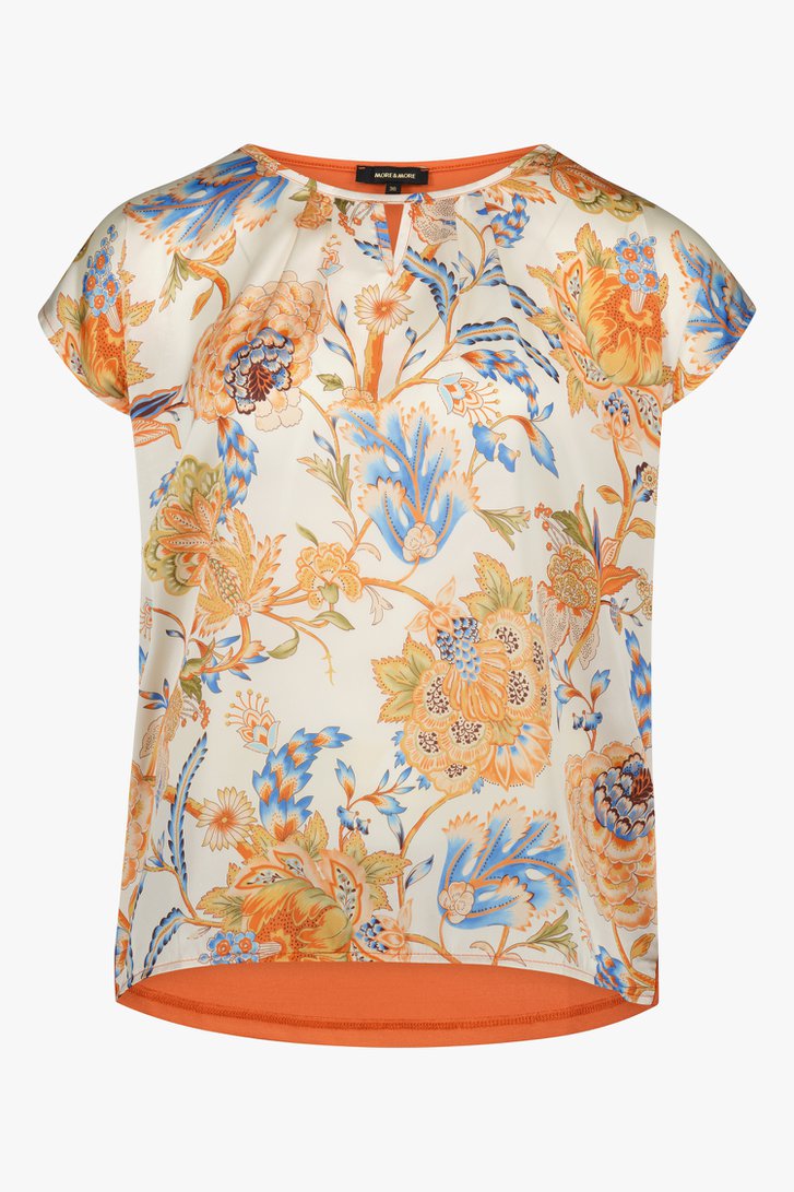 Ecru blouse met bloemenprint