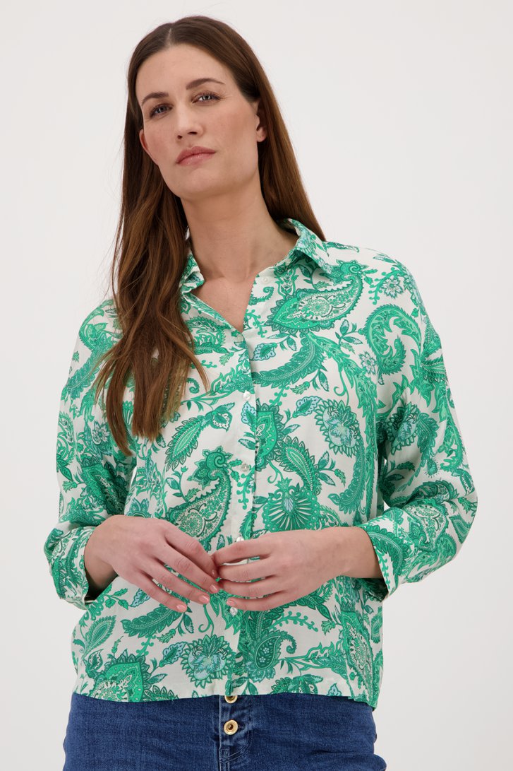 Ecru blouse met groene paisley print van Louise voor Dames