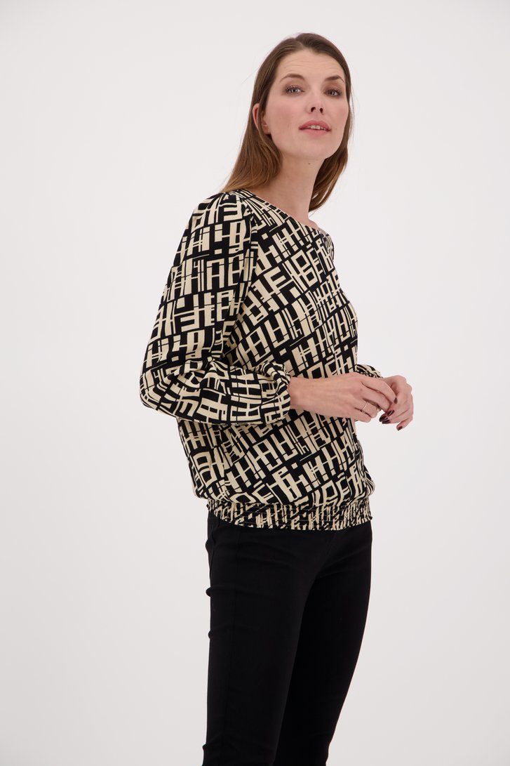 Ecru blouse met zwarte grafische print van Signature voor Dames