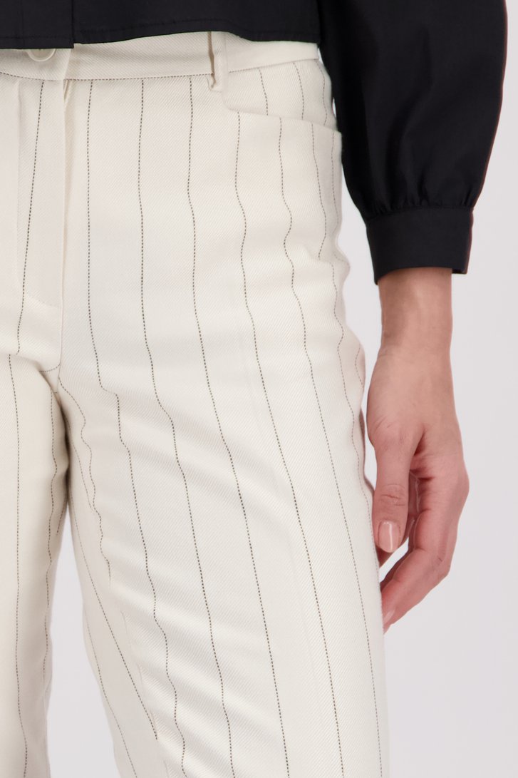 Ecru broek met zwart gestreept motief van More & More voor Dames