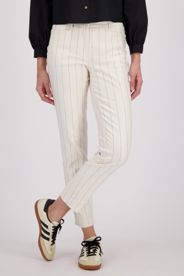 Ecru broek met zwart gestreept motief van More & More voor Dames