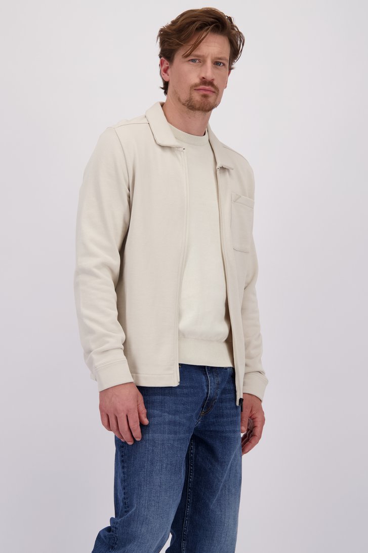 Voorkant van Ecru cardigan met lange mouwen en rits door Bluefields voor Heren