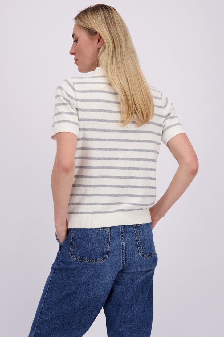 Achterkant van Ecru-grijs gestreepte polo  door Liberty Island voor Dames