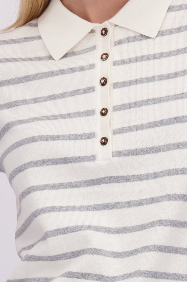 Detail van Ecru-grijs gestreepte polo  door Liberty Island voor Dames