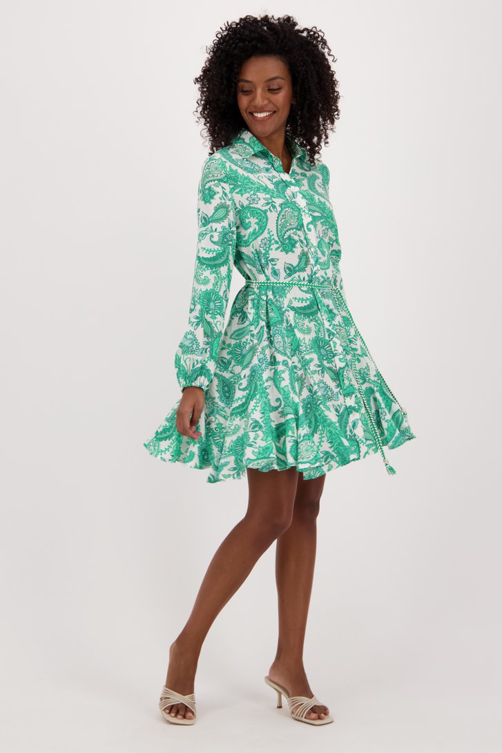 Ecru kleedje met groene paisley-print van Louise voor Dames