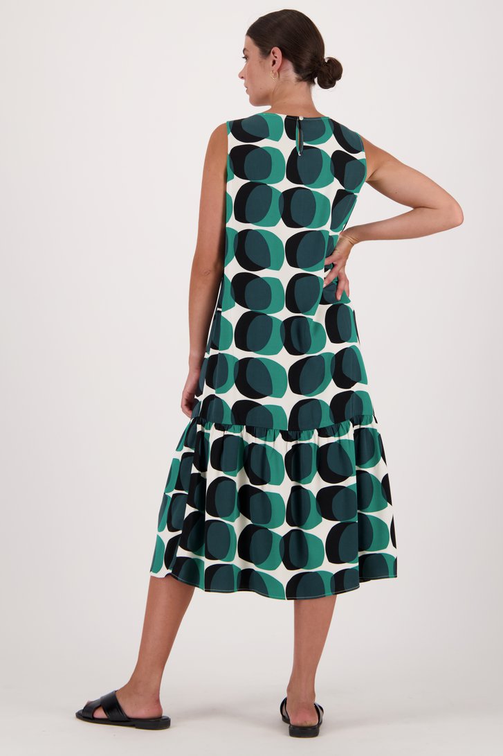 Ecru kleedje met zwart-groene print van Opus voor Dames