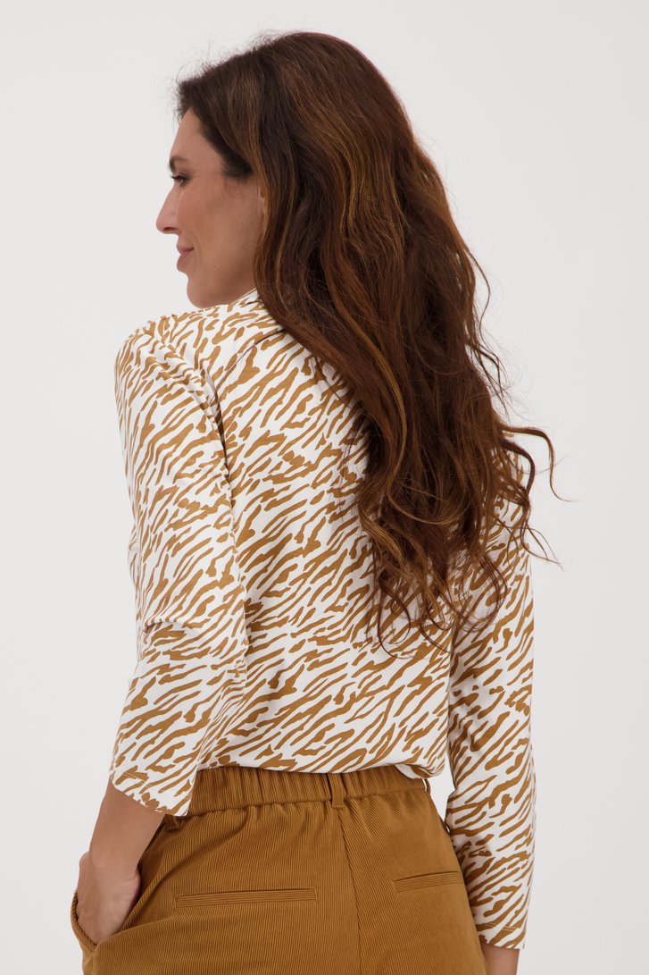 Ecru polo met animal print van Claude Arielle voor Dames