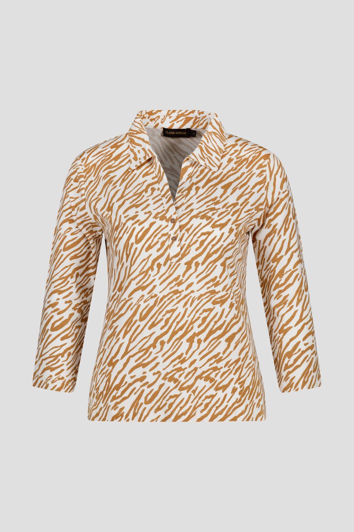 Ecru polo met animal print van Claude Arielle voor Dames