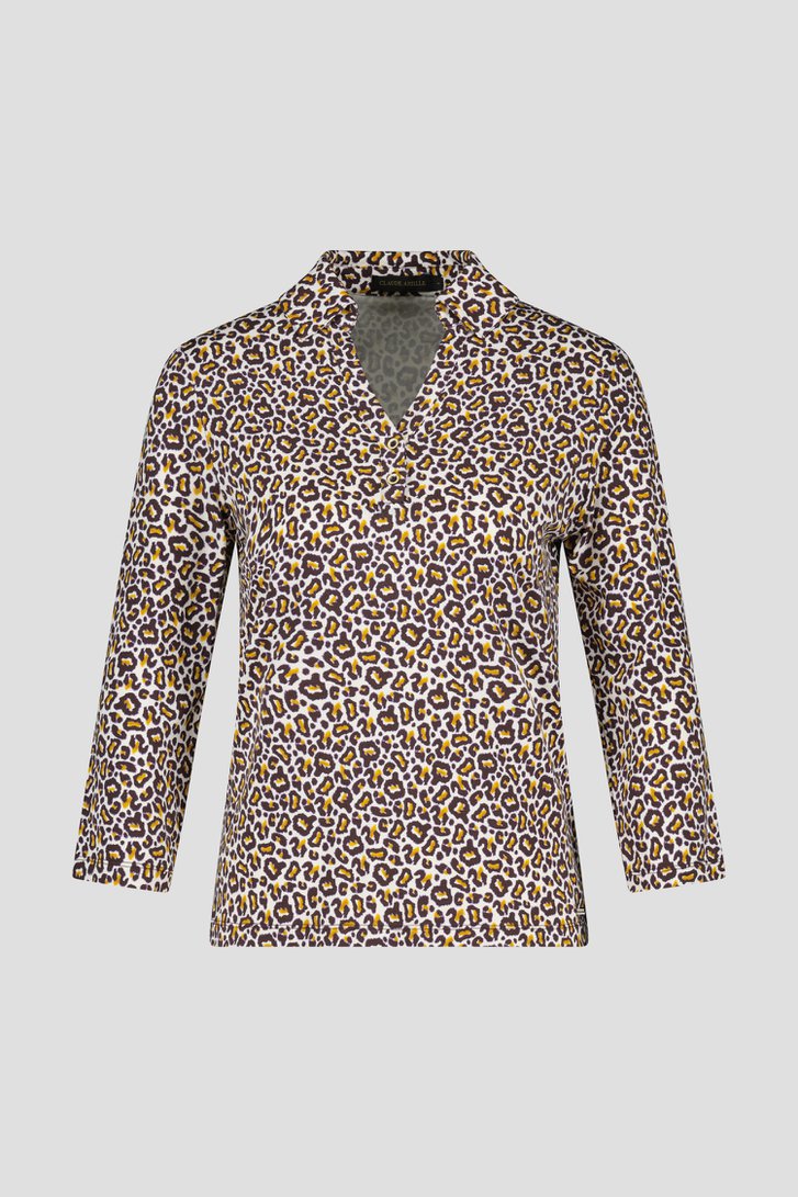 Ecru polo met fijne luipaardprint van Claude Arielle voor Dames