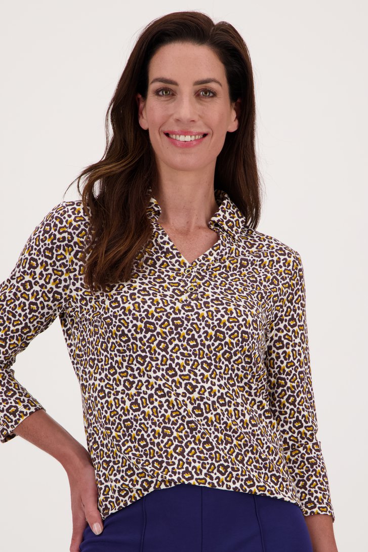 Ecru polo met fijne luipaardprint van Claude Arielle voor Dames