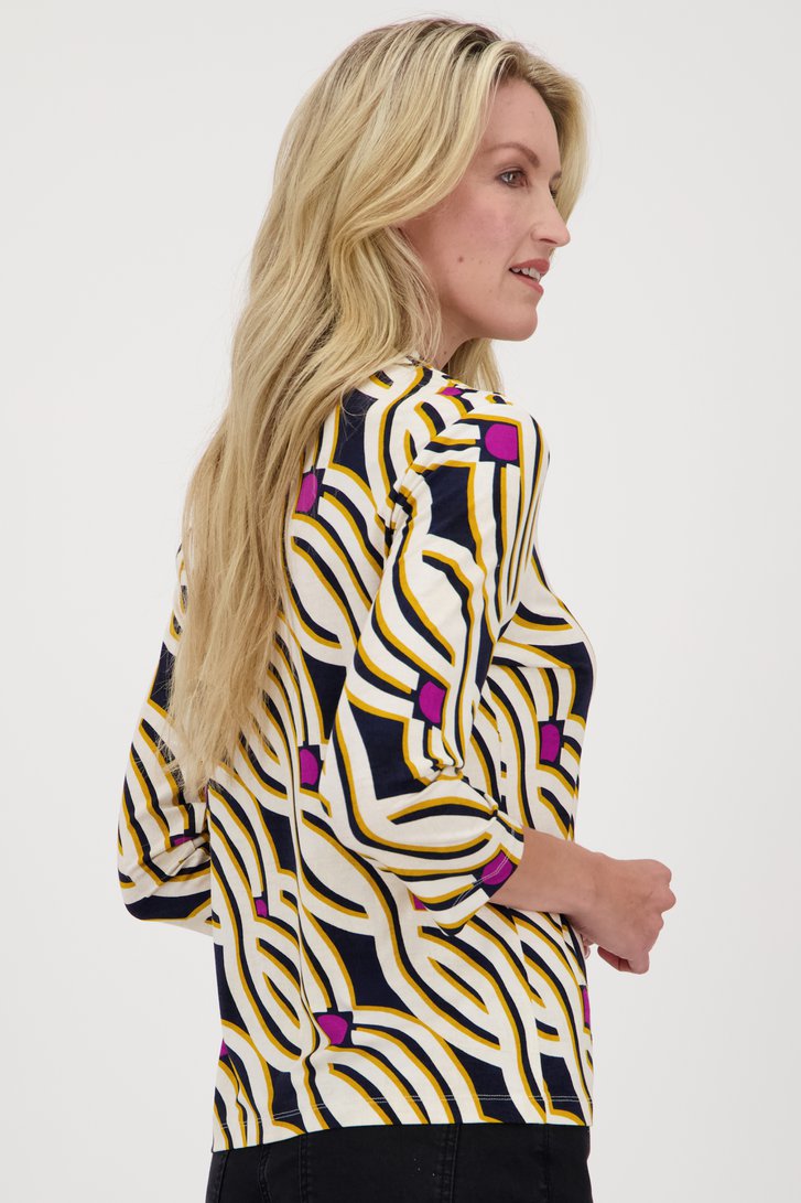 Ecru polo met grafische print van Claude Arielle voor Dames