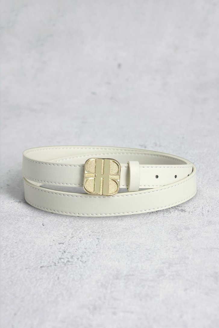 Voorkant van Ecru riem met goudkleurige logogesp door Laurent David voor Dames