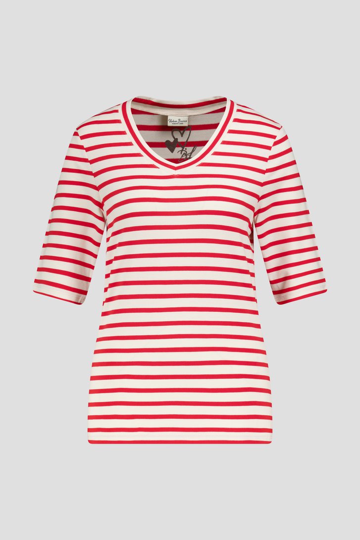 Ecru-rood gestreept T-shirt van Barbara Lebek voor Dames