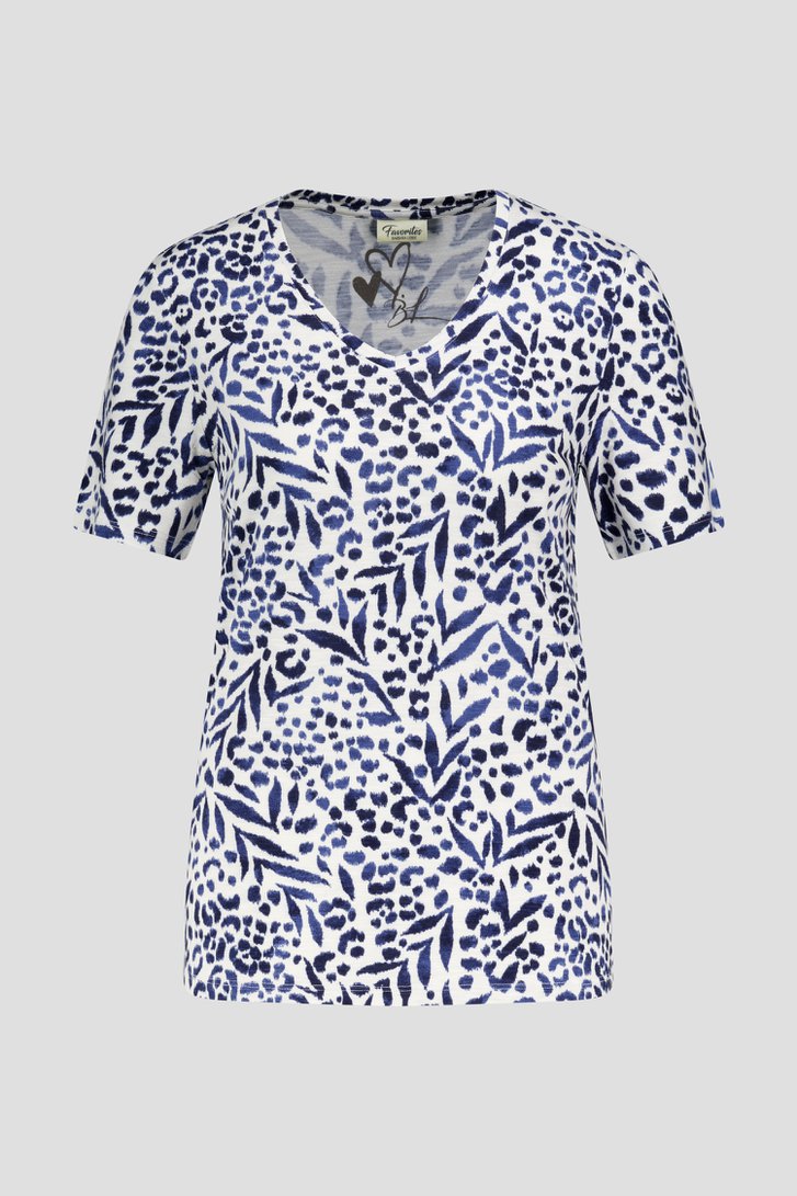 Ecru T-shirt met donkerblauwe print van Barbara Lebek voor Dames
