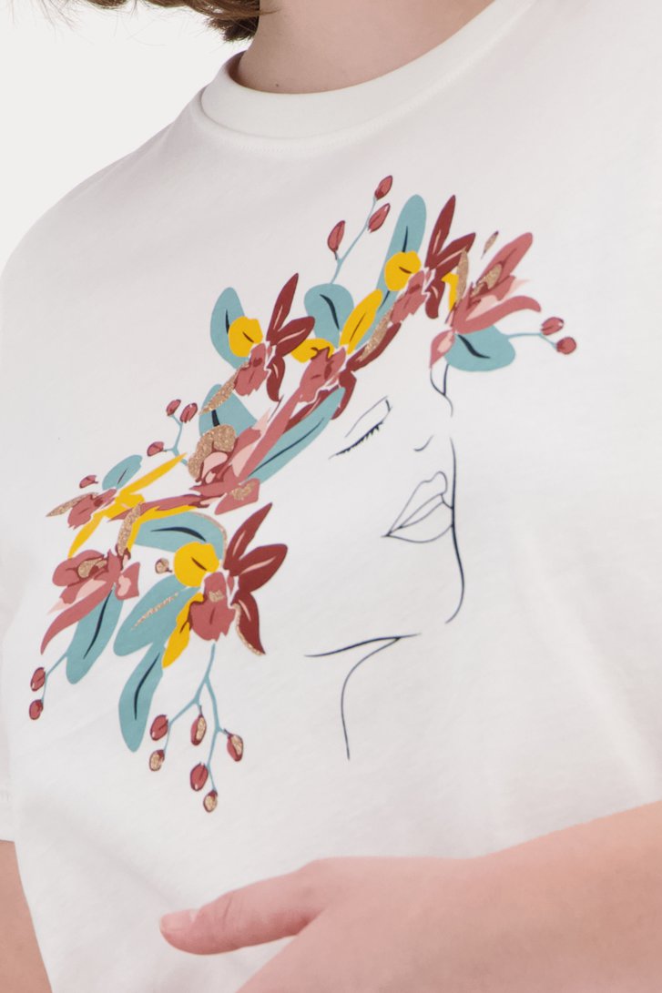 Ecru T-shirt met fijne opdruk van Only Carmakoma voor Dames