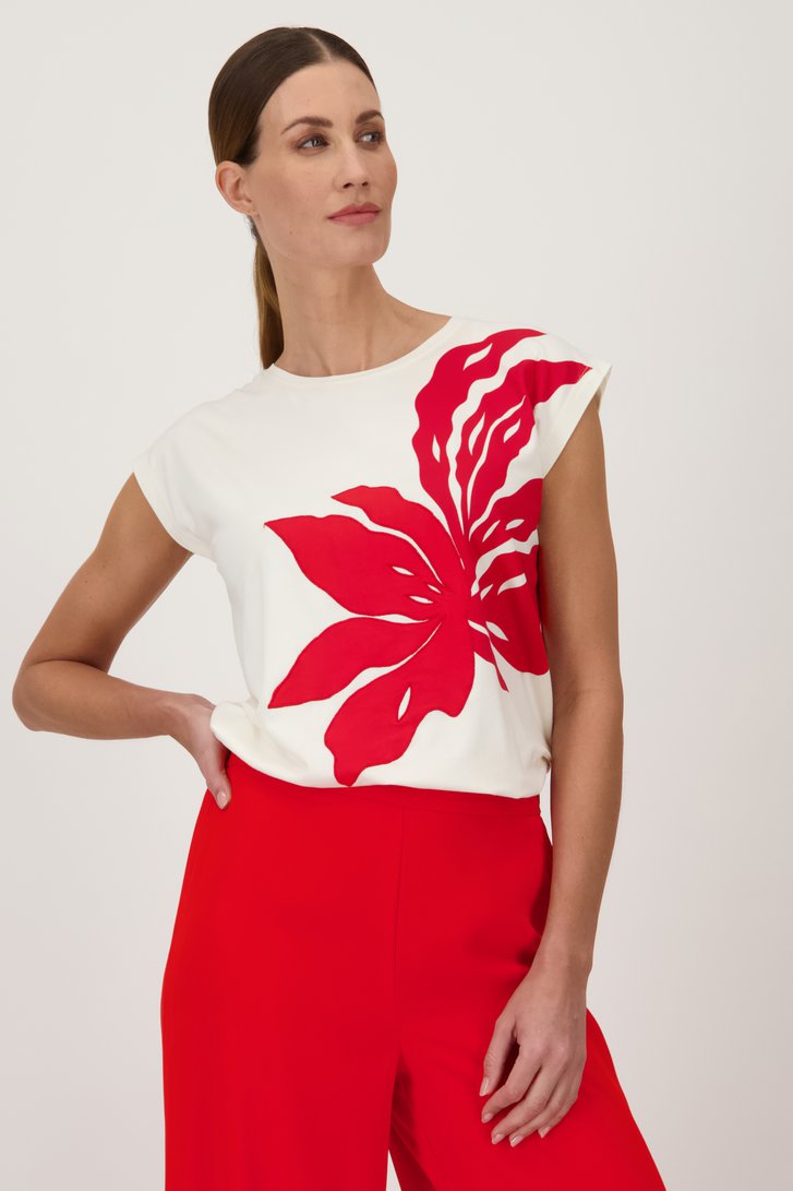 Ecru T-shirt met geborduurde bloem  van D'Auvry voor Dames