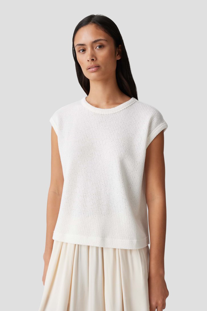 Ecru T-shirt met gebreide look  van Opus voor Dames