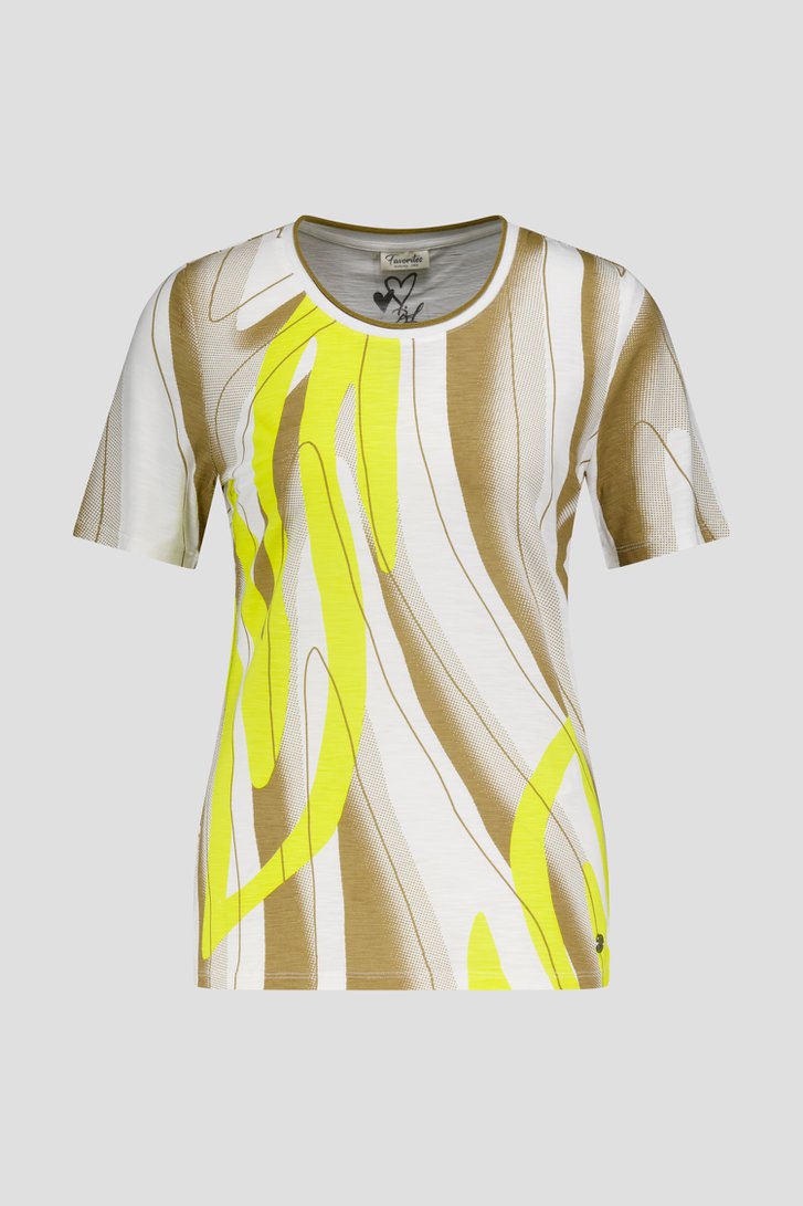 Ecru T-shirt met geel-bruine print van Barbara Lebek voor Dames