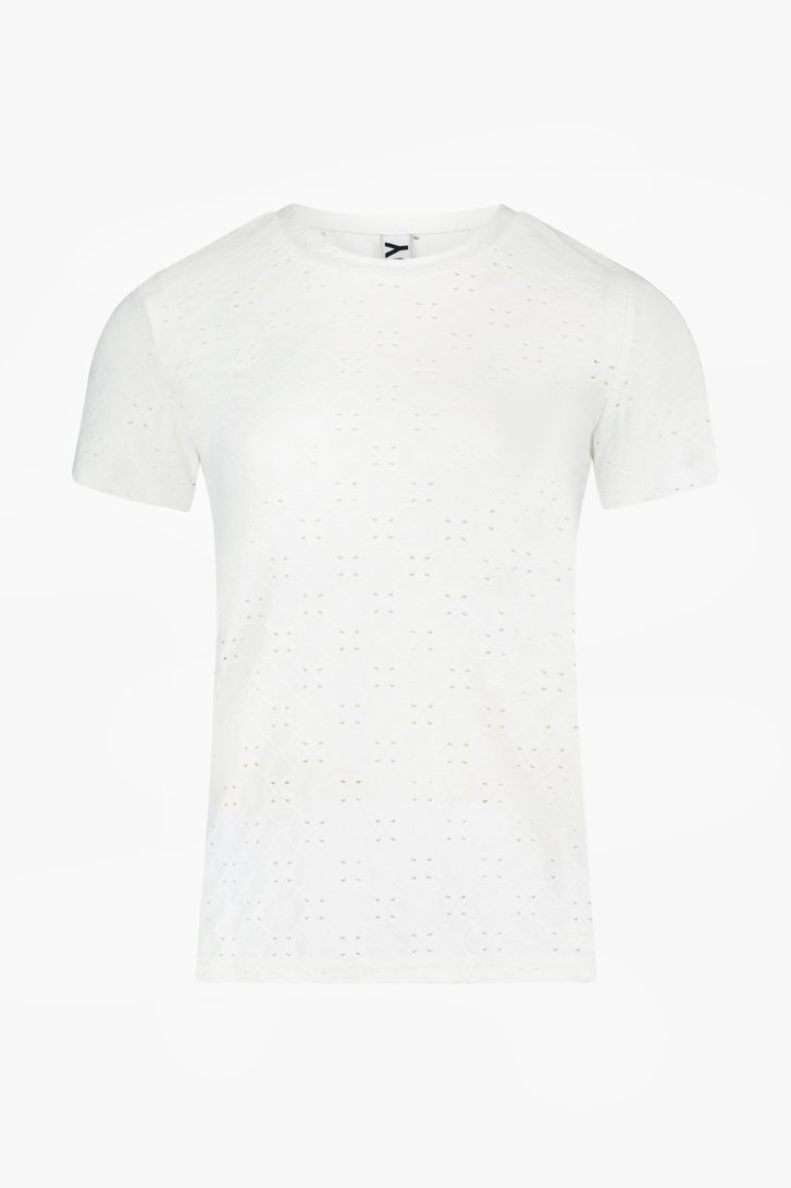 Ecru T-shirt met geperforeerde bloemenprint van JDY voor Dames