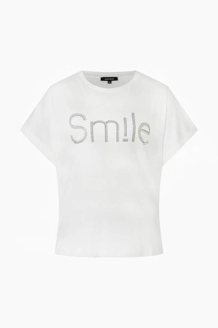 Ecru T-shirt met opschrift in steentjes van More & More voor Dames
