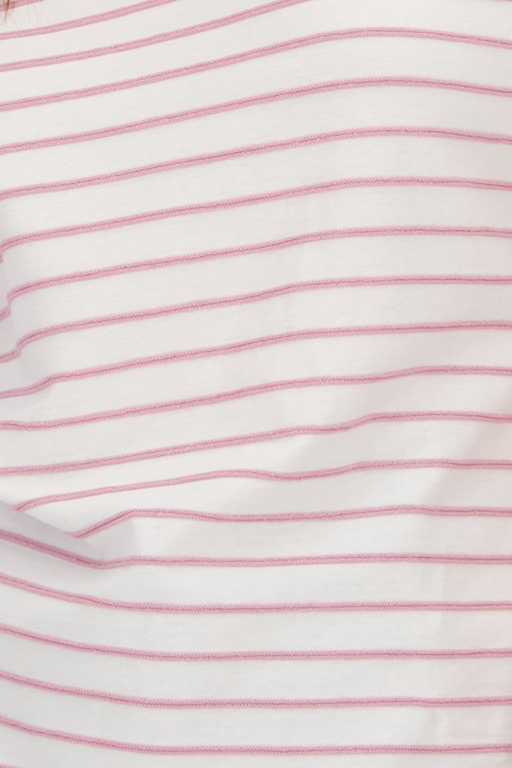 Ecru T-shirt met roze gestreept patroon van Liberty Loving nature voor Dames