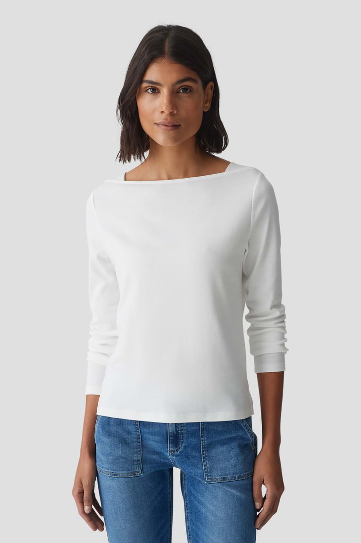 Ecru T-shirt met vierkante hals van Opus voor Dames