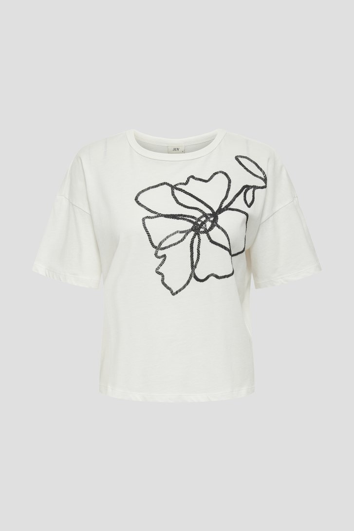 Ecru T-shirt met zwarte bloemprint van JDY voor Dames