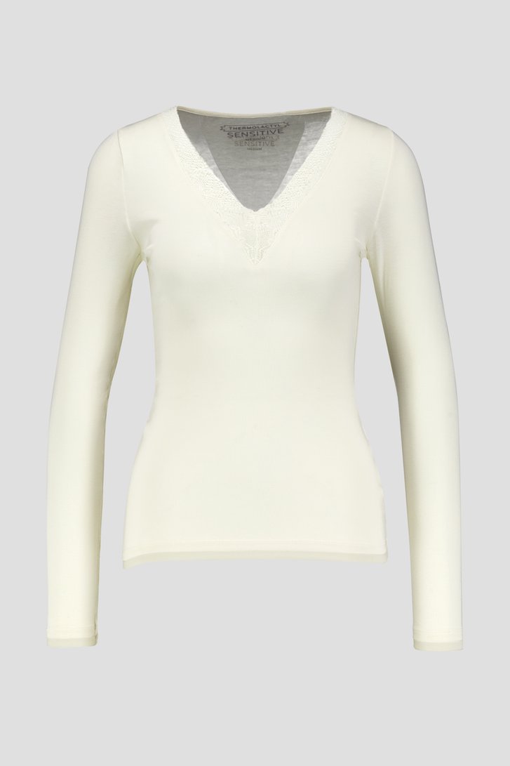 Voorkant van Ecru thermoshirt met lange mouwen door Liberty Island voor Dames