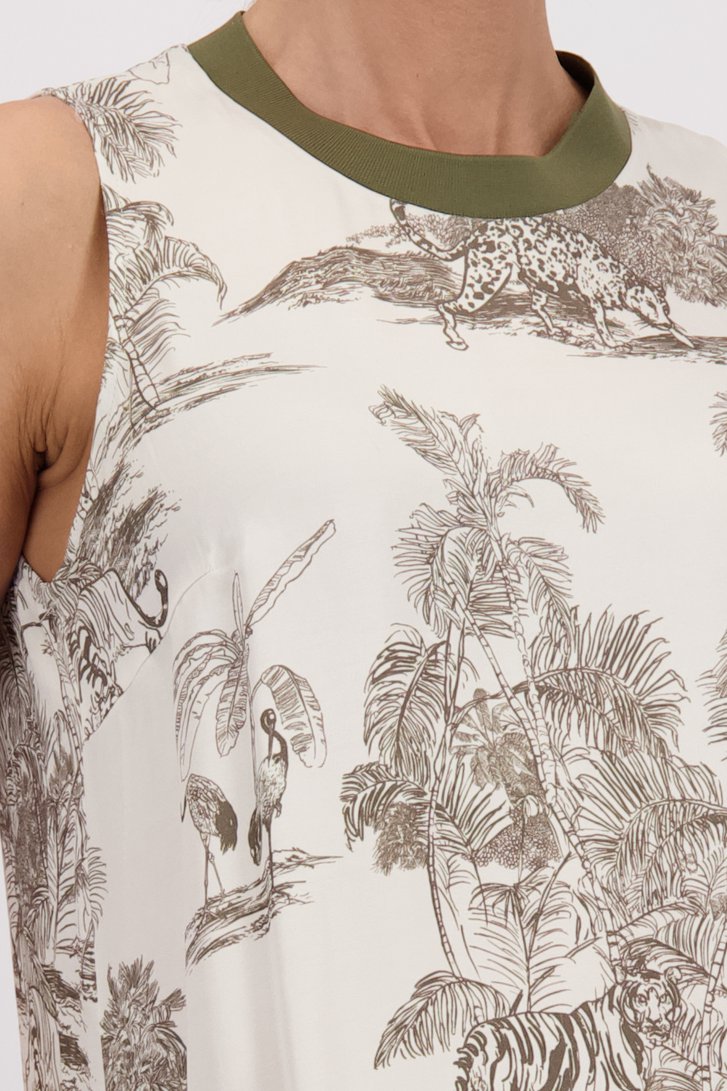 Ecru top met kaki jungleprint van More & More voor Dames