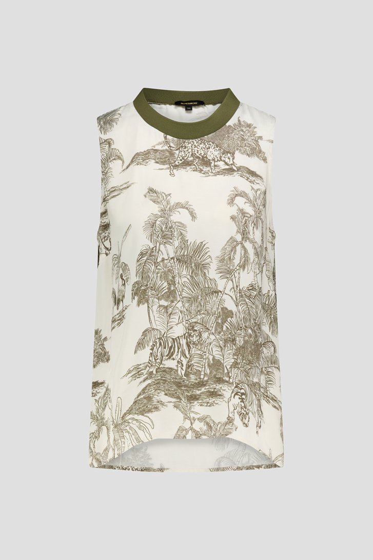Ecru top met kaki jungleprint van More & More voor Dames