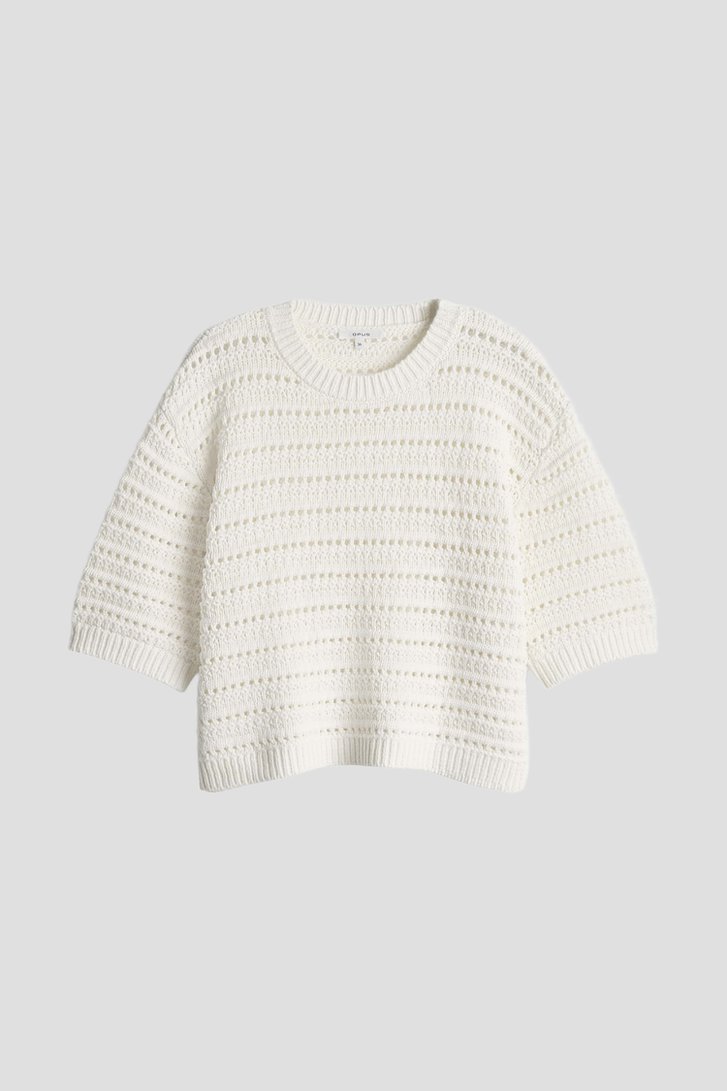 Productfoto 1 van Ecru trui met ajourmotief en korte mouwen door Opus voor Dames