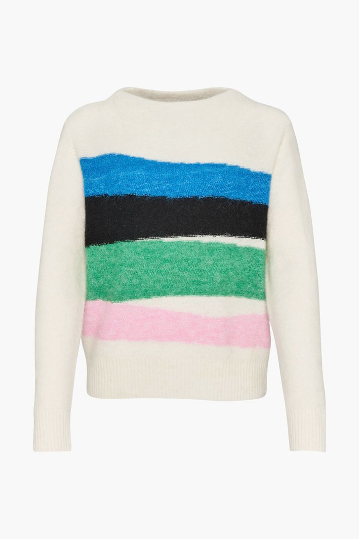 Ecru trui met kleurrijke print - met wol en alpaca van Opus voor Dames