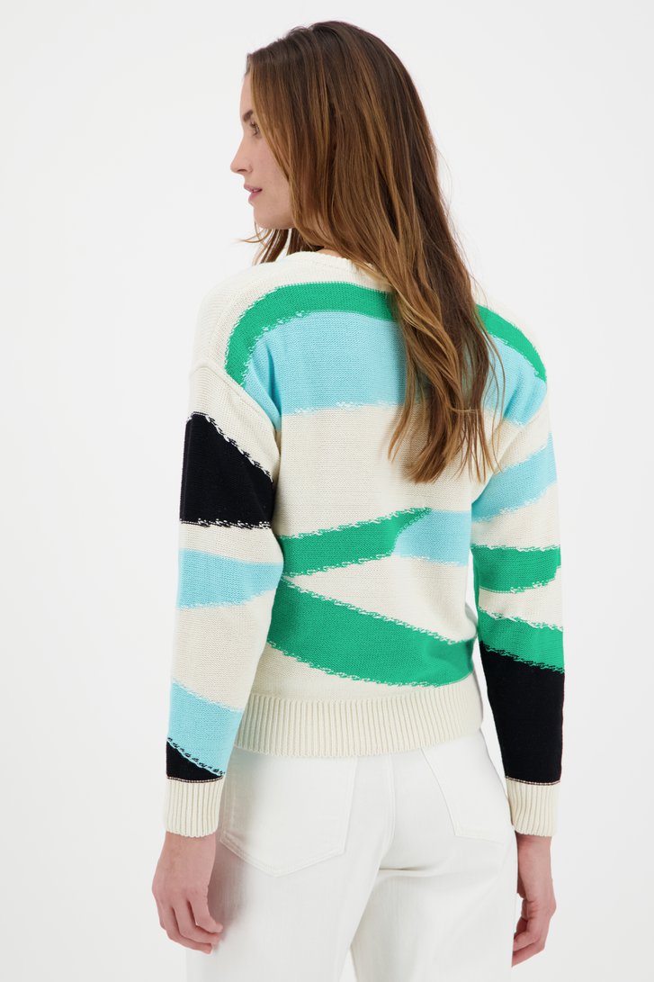 Ecru trui met multicolor motief  van Louise voor Dames