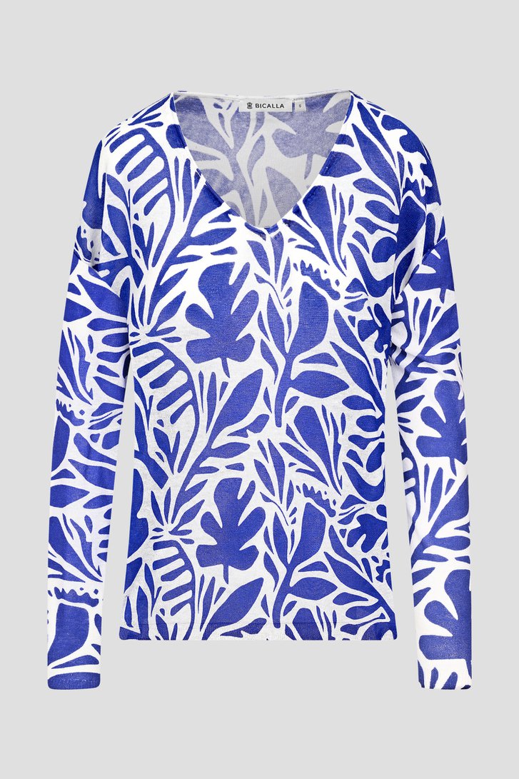 Ecru truitje met blauwe bladerprint van Bicalla voor Dames