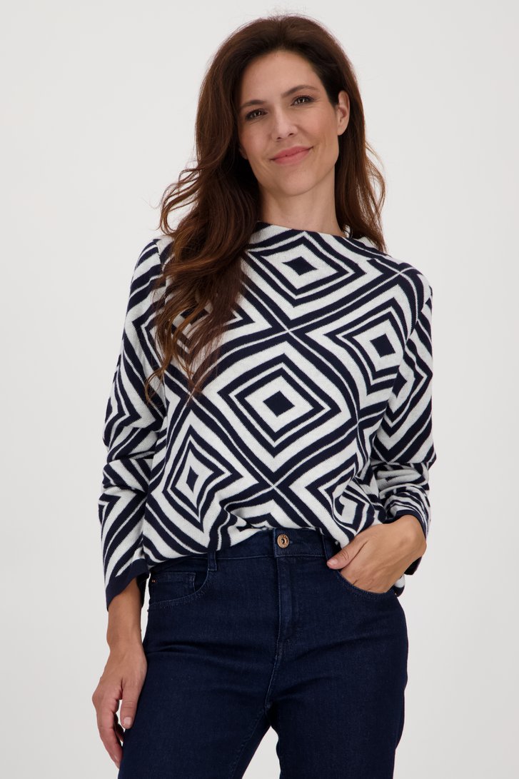 Ecru truitje met navy grafische print van Signature voor Dames