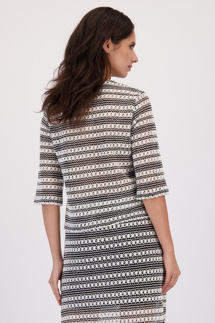 Achterkant van Ecru-zwart gebreid T-shirt met bloemenmotief door JDY voor Dames