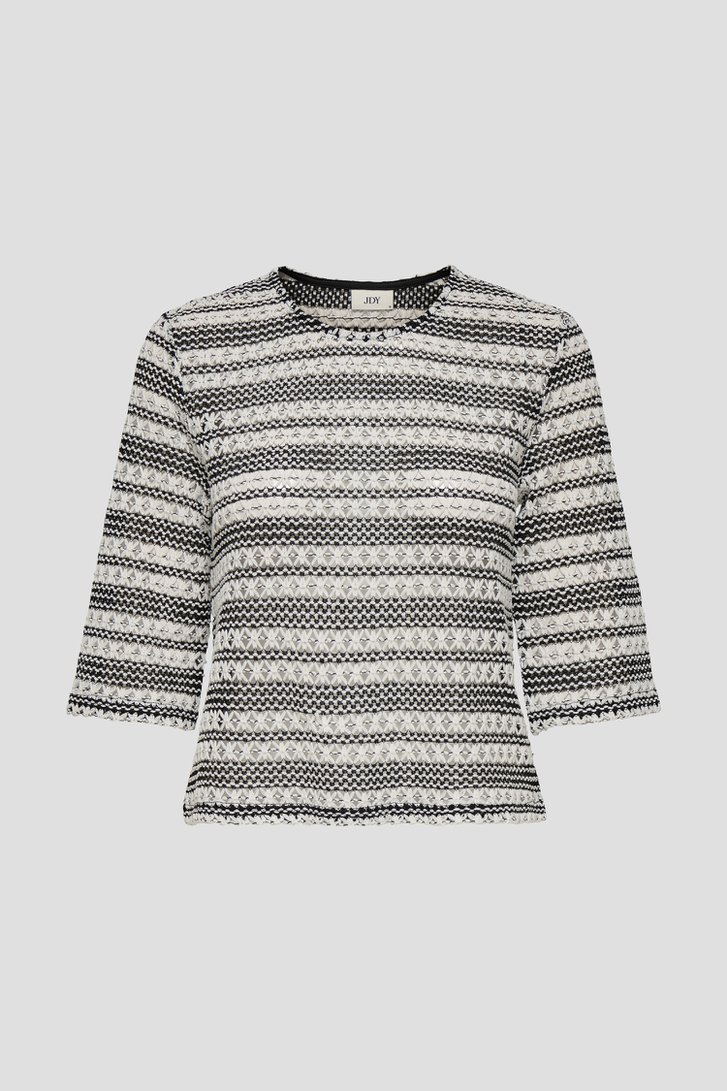 Productfoto 1 van Ecru-zwart gebreid T-shirt met bloemenmotief door JDY voor Dames