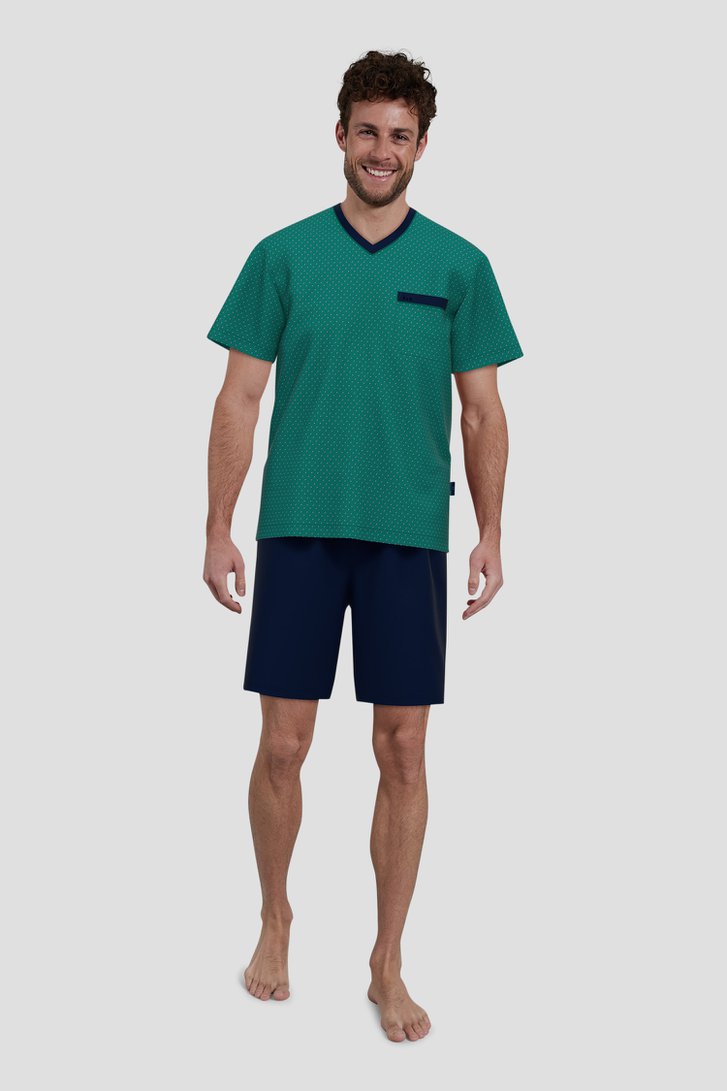 Ensemble de pyjama vert-bleu avec t-shirt et short de Liberty Island pour Hommes