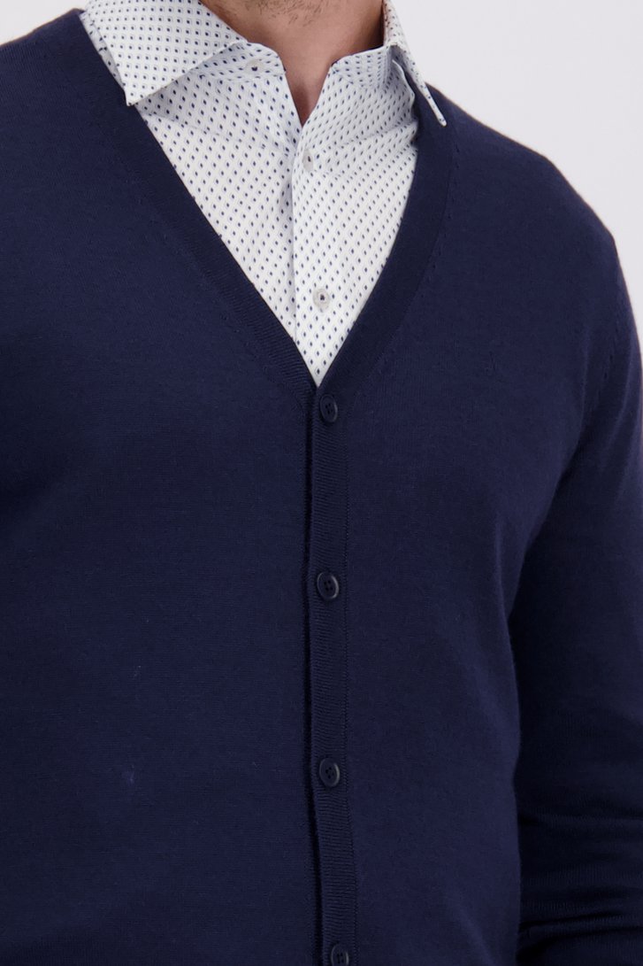 Detail van Fijn gebreide blauwe cardigan door Dansaert Black voor Heren