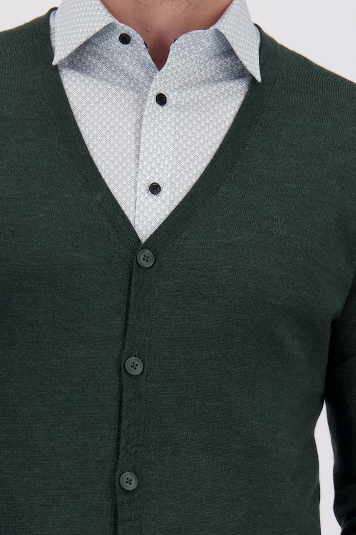 Detail van Fijn gebreide groene cardigan door Dansaert Black voor Heren