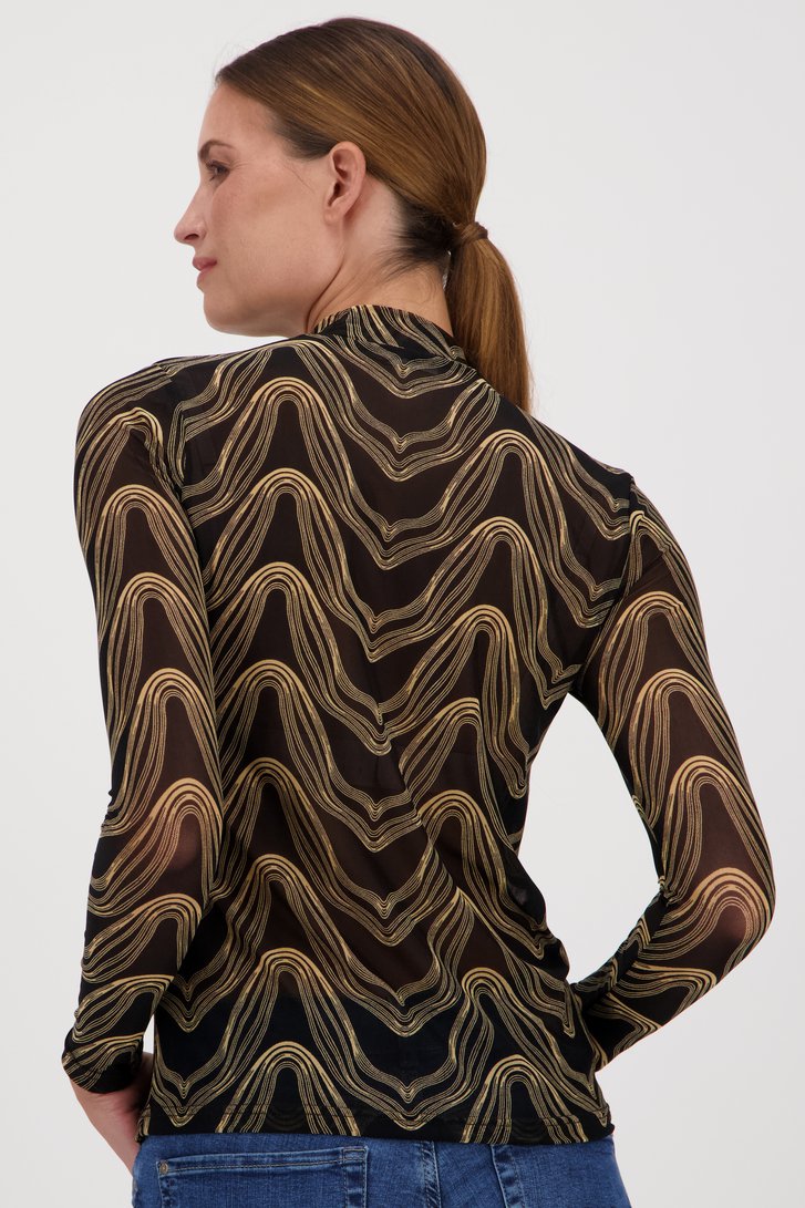 Fijn zwart T-shirt met beige patroon van Geisha voor Dames