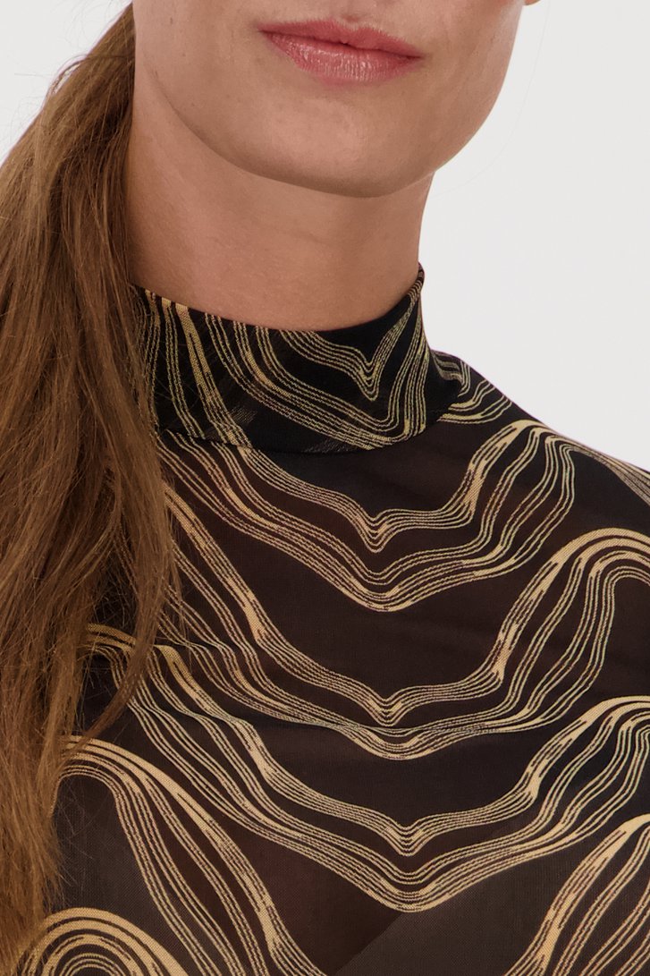 Fijn zwart T-shirt met beige patroon van Geisha voor Dames