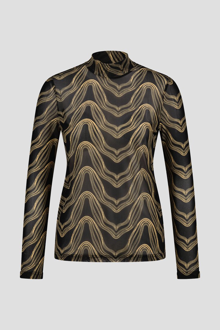 Fijn zwart T-shirt met beige patroon van Geisha voor Dames