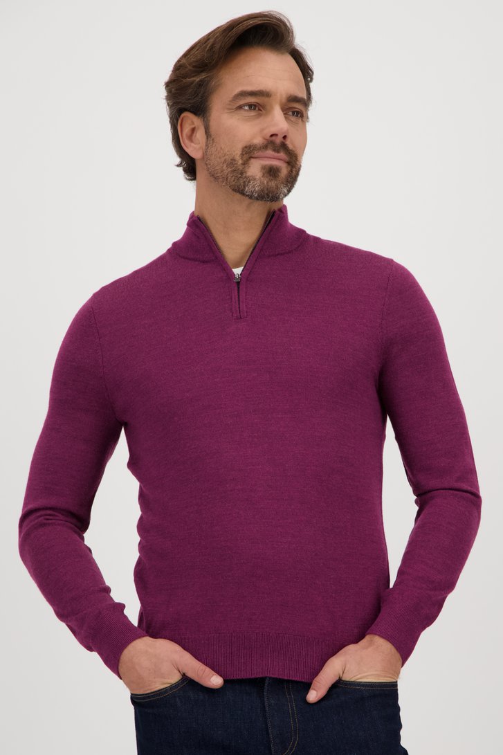Fijne bordeaux trui met korte rits van Dansaert Black voor Heren