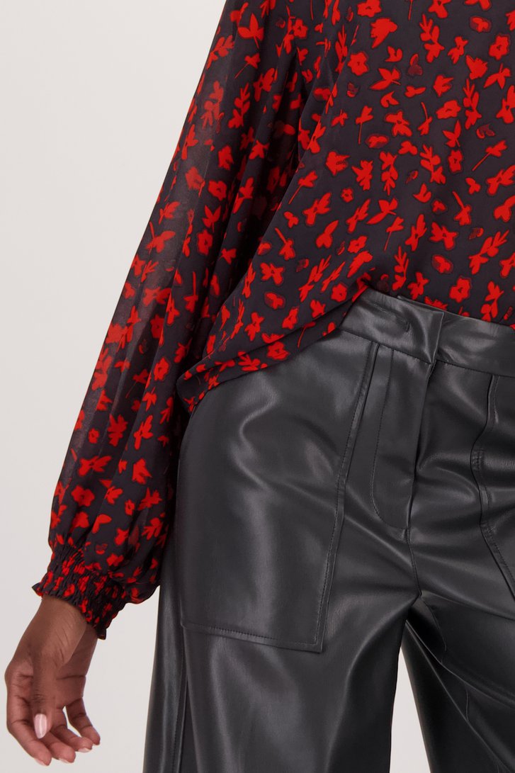 Fijne donkergrijze blouse met rode bloemenprint van Louise voor Dames